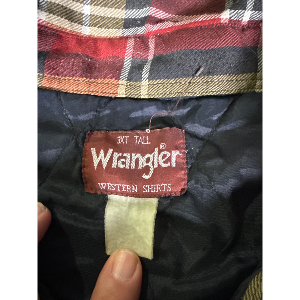 Wrangler Western Quilted Flannel Shirt Jacket Red Plaid Pearl Snap 3XT Tall - Picture 4 of 6